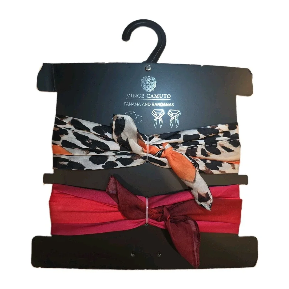 New Set Of 2 Vince Camuto Panama and Bandanas Animal-Print and Burgundy Red